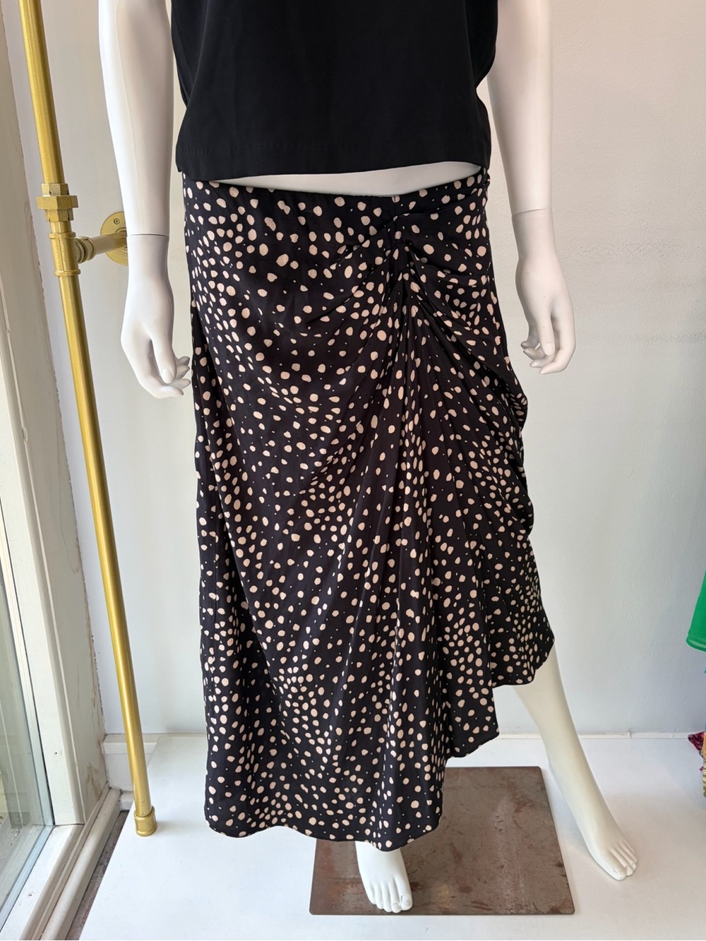 BA&SH Polka Dot Midi Skirt - Black with Beige Spots